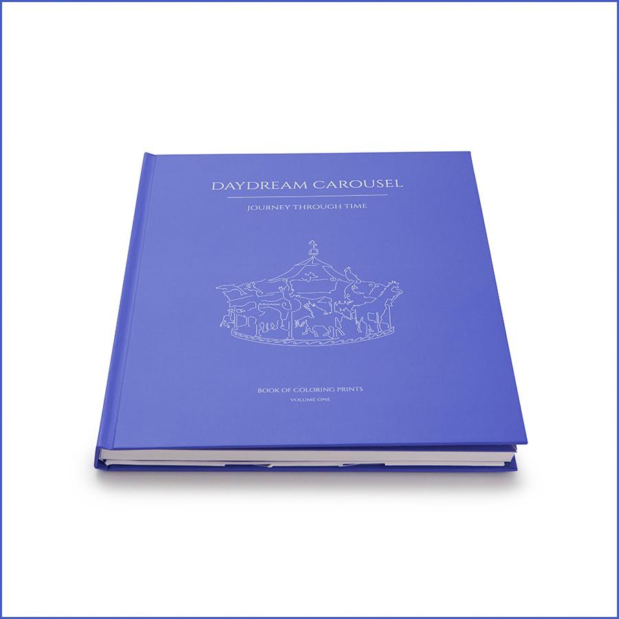 Coloring book illustration art hard cover frame folder presents daydream carousel journey through time evolution imagination color meditation beauty